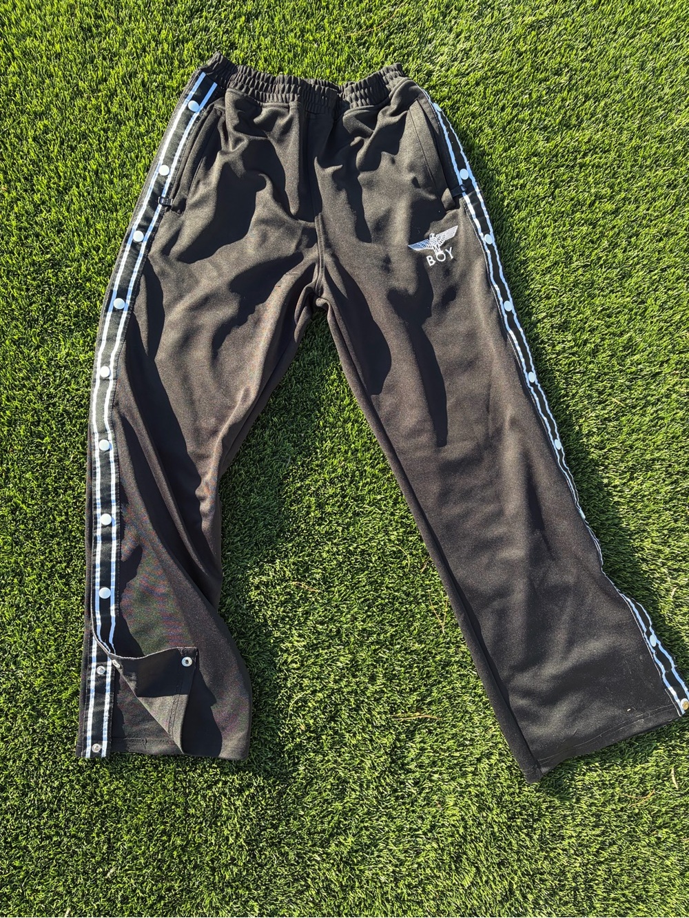 Black Snap-Trim Jogger Pants with Side Stripe